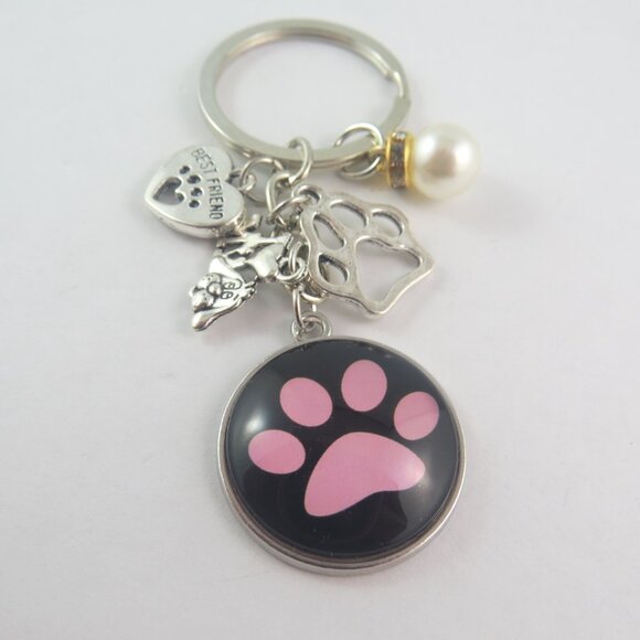 Dog Paw Print Keychain – Pink Paw Charm Key Ring Dog Lover Gift Pet Owner Bag Ac - Picture 3 of 4